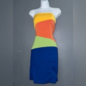 Connie Howard Color Block Vacation Strapless Summer Party Dress Womens Medium 8